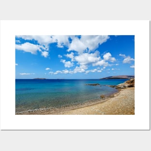 The wonderful beach at Agios Kyprianos in Andros, Greece Posters and Art